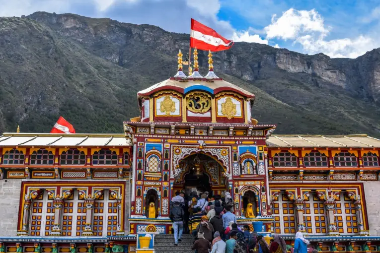 Vibrant view of Shree Badrinath Temple with pilgrims